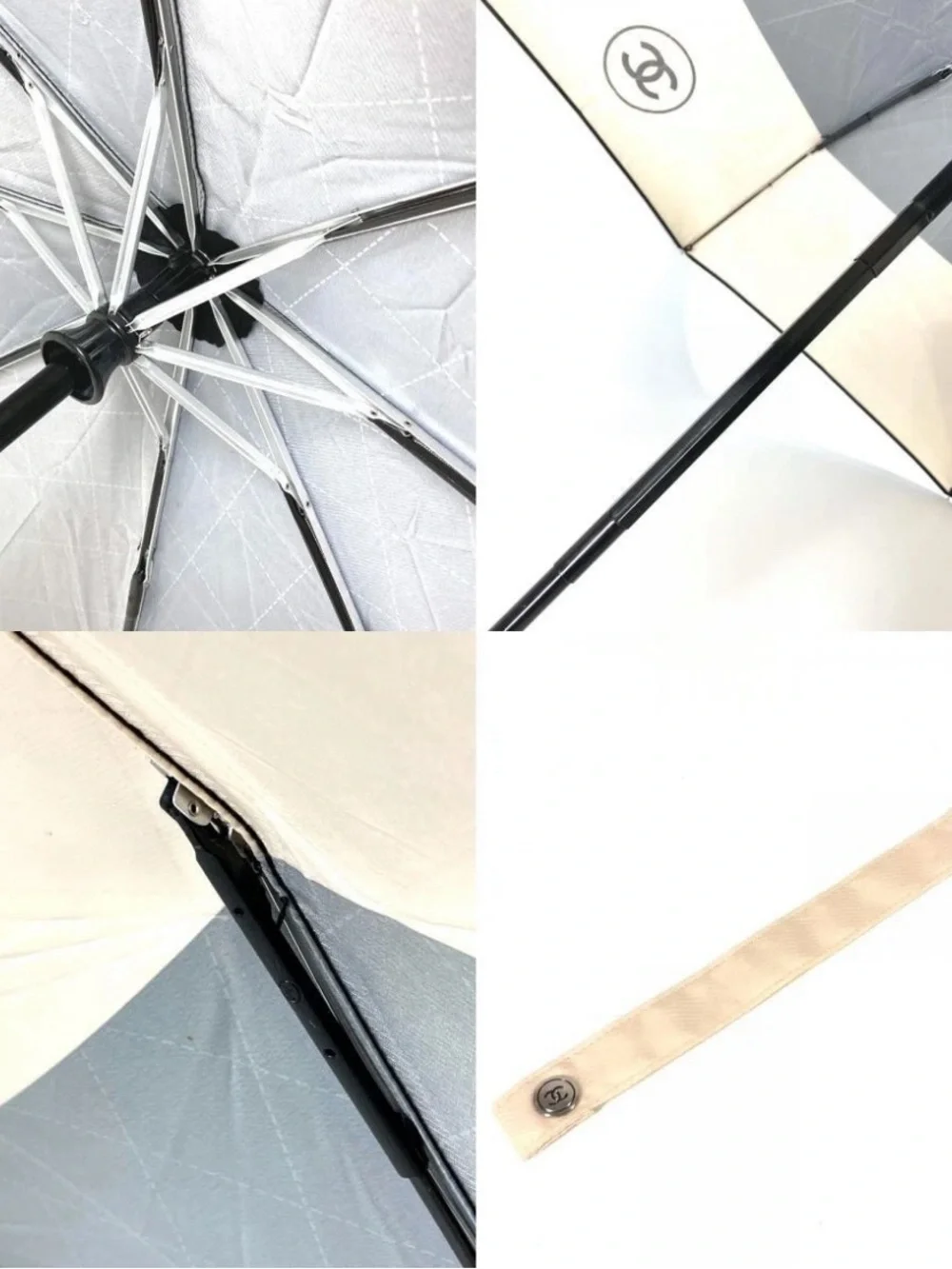 CHANEL CC Mark Compact Retractable Umbrella w/ Sleeve & Quilted Chain Case Bag